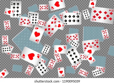 Playing cards falling on transparent background. Vector illustration in
