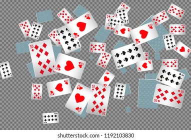 Playing cards falling on transparent background. Vector illustration