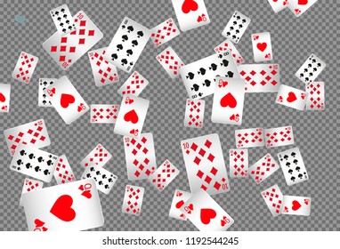 Playing cards falling on transparent background. Vector illustration