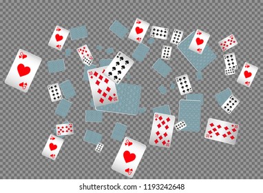 Playing cards falling on transparent background. Vector illustration