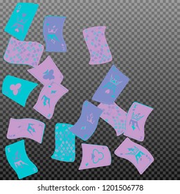 Playing cards falling on transparent background. Vector illustration in vintage style.