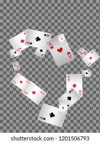 Playing cards falling on transparent background. Vector illustration in vintage style.