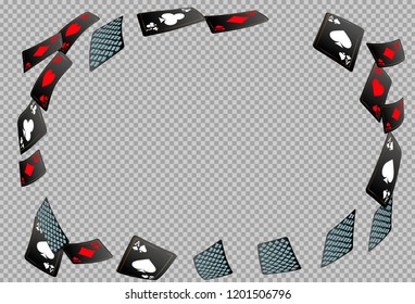 Playing cards falling on transparent background. Vector illustration in vintage style.