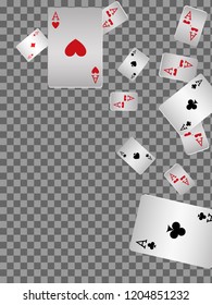 Playing cards falling on transparent background. Vector illustration