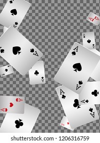 Playing cards falling on transparent background. Vector illustration