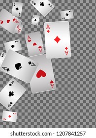Playing cards falling on transparent background. Vector illustration