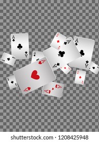 Playing cards falling on transparent background. Vector illustration