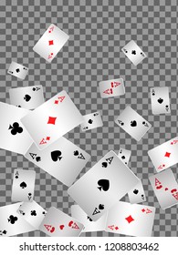 Playing cards falling on transparent background. Vector illustration