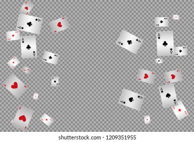 Playing cards falling on transparent background. Vector illustration