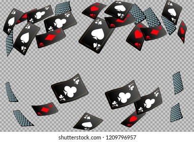 Playing cards falling on transparent background. Vector illustration