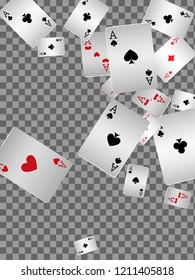 Playing cards falling on transparent background. Vector illustration