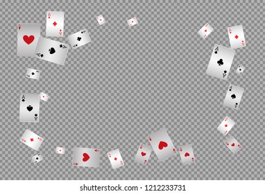 Playing cards falling on transparent background. Vector illustration 