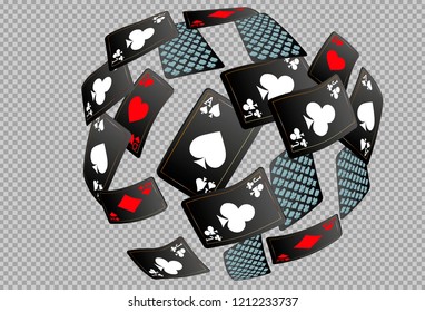 Playing cards falling on transparent background. Vector illustration 