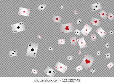 Playing cards falling on transparent background. Vector illustration