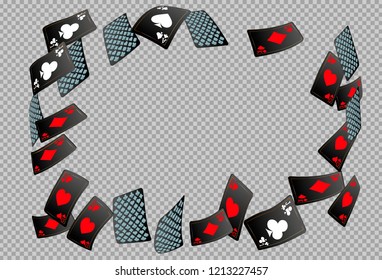 Playing cards falling on transparent background. Vector illustration