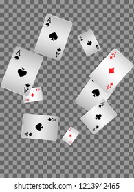 Playing cards falling on transparent background. Vector illustration