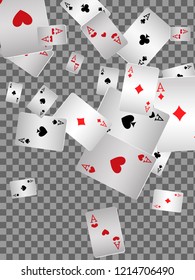 Playing cards falling on transparent background. Vector illustration