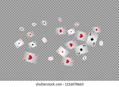 Playing cards falling on transparent background. Vector illustration