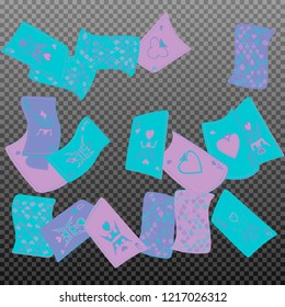 Playing cards falling on transparent background. Vector illustration