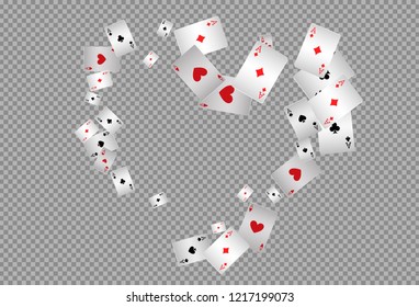 Playing cards falling on transparent background. Vector illustration