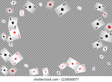 Playing cards falling on transparent background. Vector illustration in vintage style.