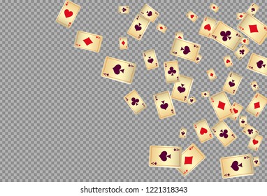 Playing cards falling on transparent background. Vector illustration in vintage style.