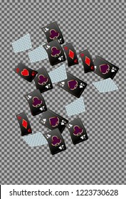 Playing cards falling on transparent background. Vector illustration