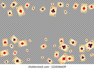 Playing cards falling on transparent background. Vector illustration in vintage style.