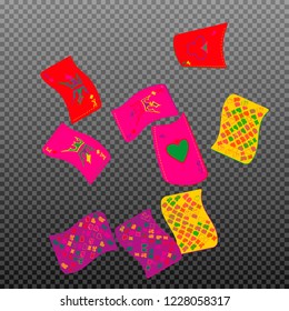 Playing cards falling on transparent background. Vector illustration in vintage style.