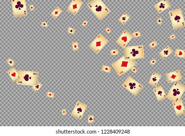 Playing cards falling on transparent background. Vector illustration in vintage style.