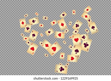 Playing cards falling on transparent background. Vector illustration in vintage style.