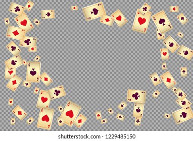 Playing cards falling on transparent background. Vector illustration in vintage style.