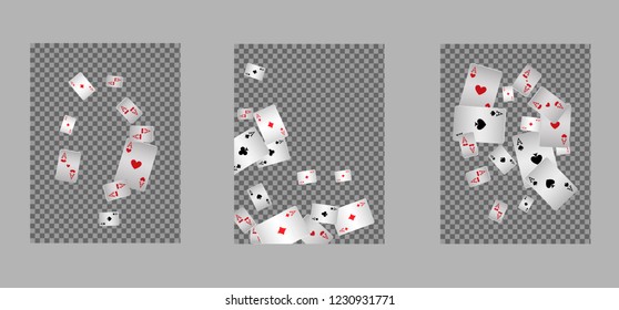 Playing cards falling on transparent background. Vector illustration