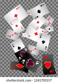 Playing cards falling on transparent background. Vector illustration