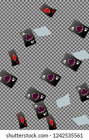 Playing cards falling on transparent background. Vector illustration