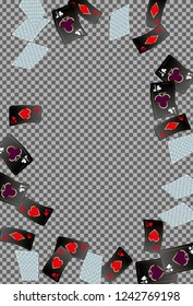 Playing cards falling on transparent background. Vector illustration