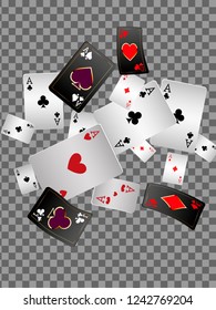 Playing cards falling on transparent background. Vector illustration