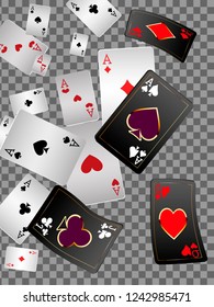 Playing cards falling on transparent background. Vector illustration
