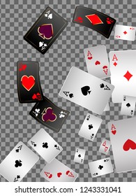 Playing cards falling on transparent background. Vector illustration