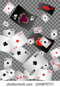 Playing cards falling on transparent background. Vector illustration