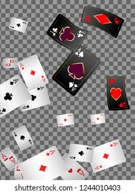 Playing cards falling on transparent background. Vector illustration