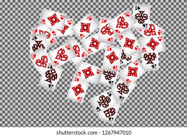 Playing cards falling on transparent background. Vector illustration in celtic style.
