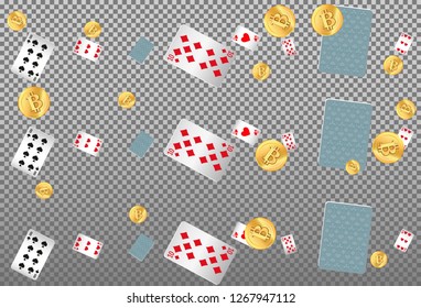 Playing cards falling on transparent background. Vector illustration