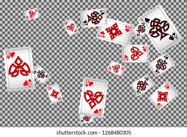 Playing cards falling on transparent background. Vector illustration in celtic style.