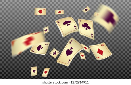 Playing Cards falling on transparent background. Vector illustration