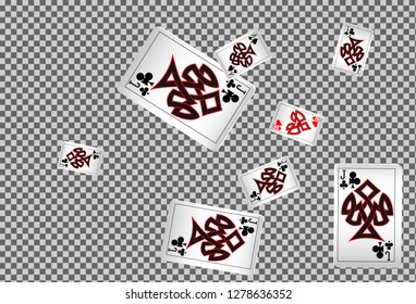 Playing cards falling on transparent background. Vector illustration in vintage style.