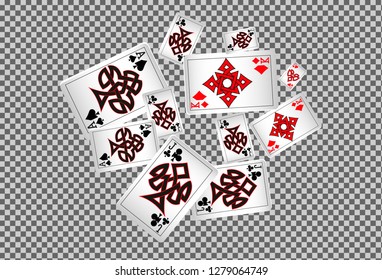 Playing cards falling on transparent background. Vector illustration in vintage style.