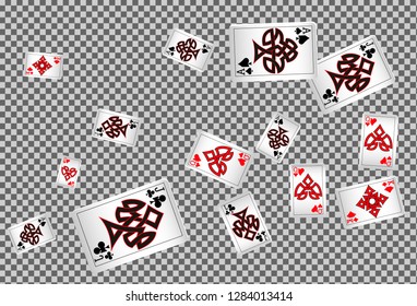 Playing cards falling on transparent background. Vector illustration in vintage style.