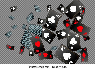 Playing cards falling on transparent background. Vector illustration