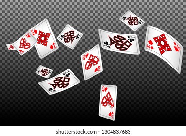 Playing cards falling on transparent background. Vector illustration in vintage style.